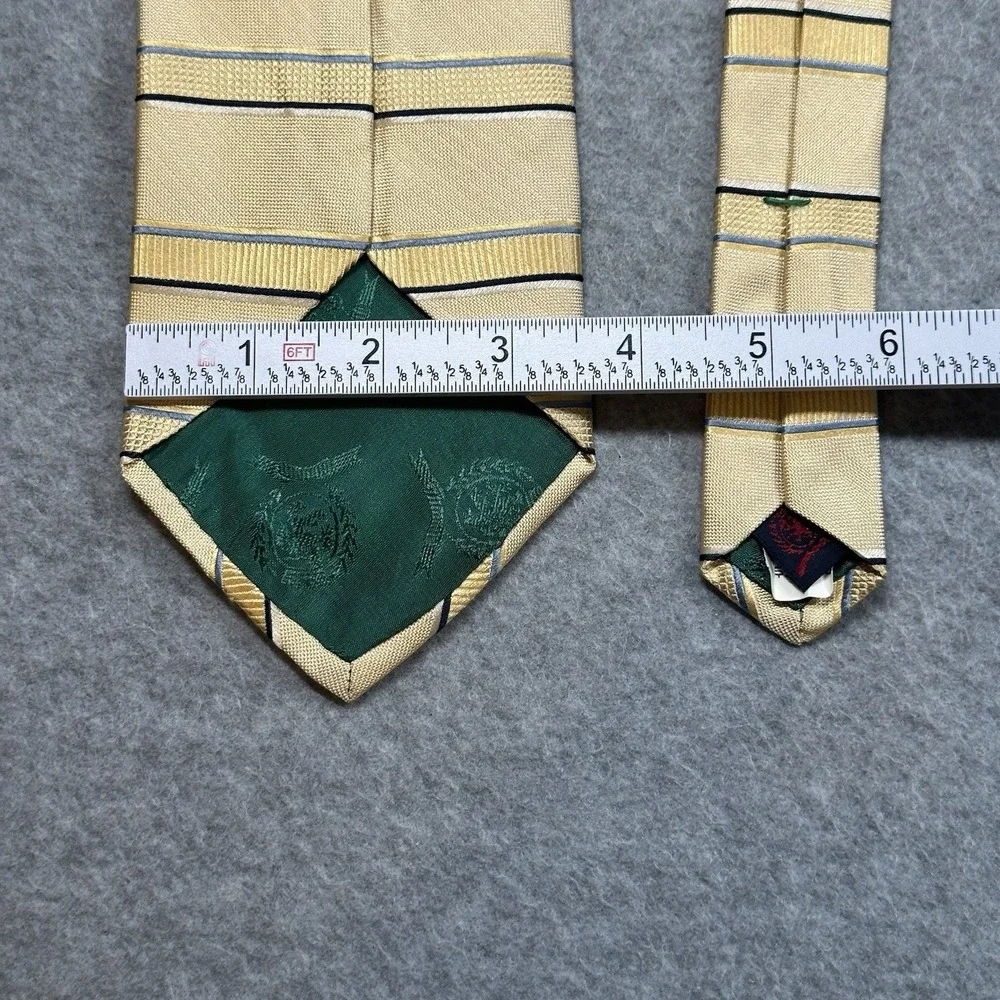 Vintage Tommy Hilfiger Silk Tie USA Gold Stripe Crest Logo Necktie‎ 57x3.5in